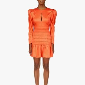 ONE33 Social jacquard keyhole dress puff‎ sleeve mini orange NEW